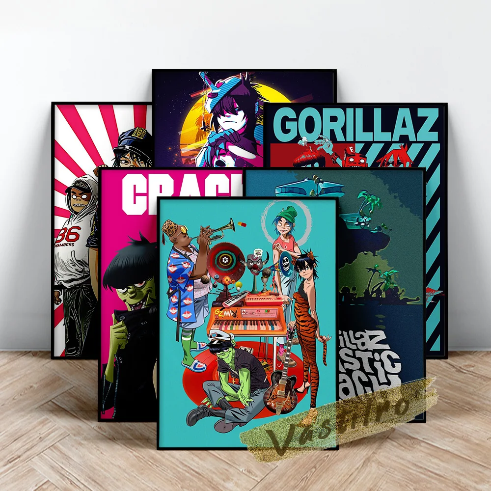 

Gorillaz Poster, Virtual Band Wall Art, Cartoon Virtual Character 2d Noodle Russel Hobbs Murdoc Niccals Wall Picture, Fans Gift