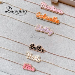 Duoying Personlized Pave Outline Enamel With Zirconia Nameplate Gold Plated Choker For Women Jewelry Gift Custom Enamel Necklace
