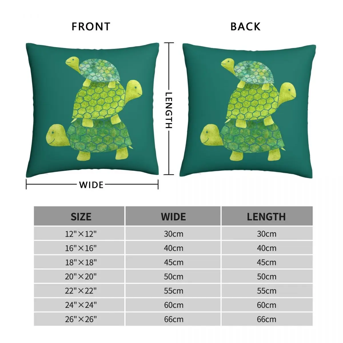 Cute Turtle Stack In Teal Lime Green And Turquoise Square Pillowcase Polyester Linen Velvet Zip Pillow Case Sofa Seater Cushion