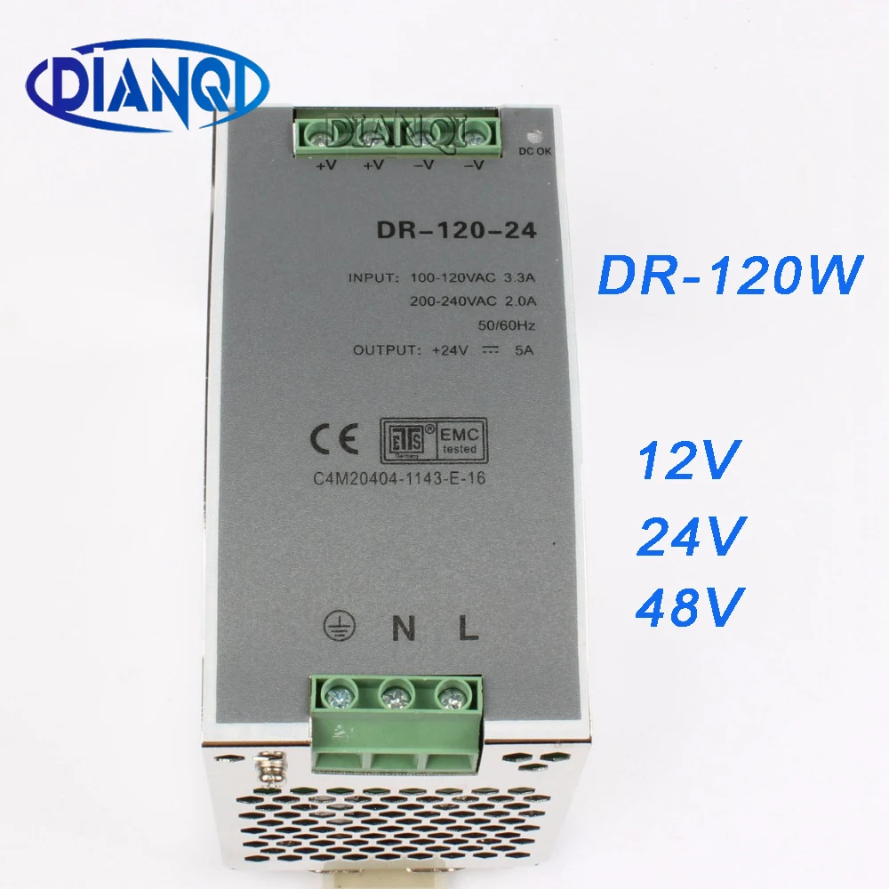 DIANQI Din rail power supply 120w power suply ac dc converter DR-120-12V/24V/48V Good Quality