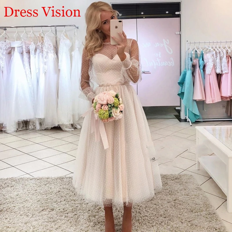 Kleid Vision Spitze Punkt Lange Puff Ärmel Hochzeit Kleid Robe De Soiree Longue Formal Einfache Robe De Soiree Braut zu Werden