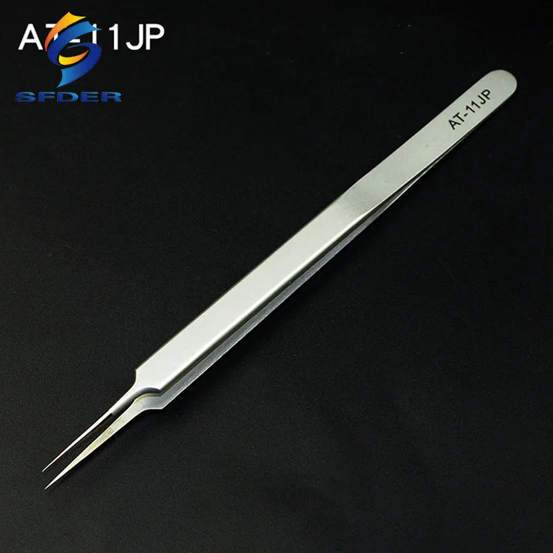 Ultra Thin Fly Line Tweezers 0.15mm AT-11JP Straight/AT-15JP Curved Stainless Steel Industrial Precision Tweezers