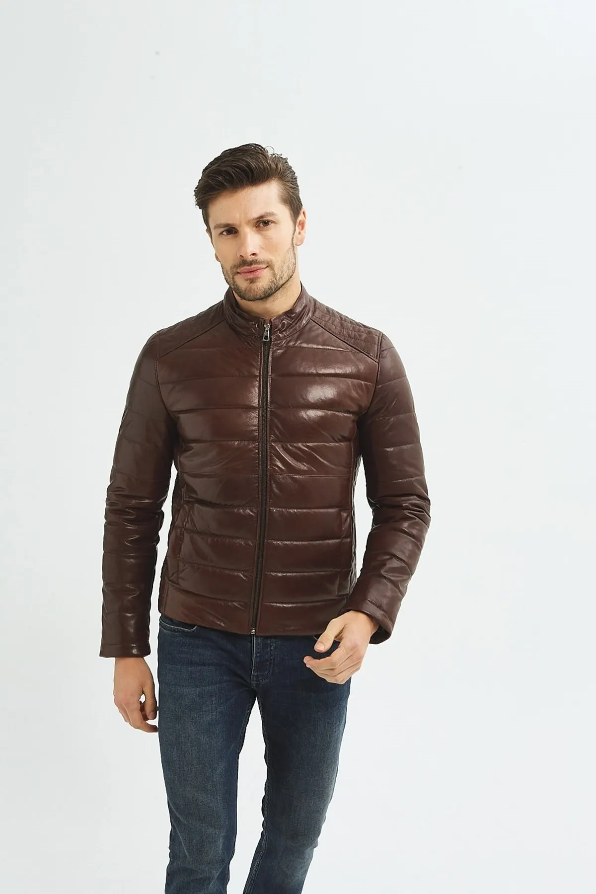 Brown inflatable genuine men's leather coats spring autumn season jackets classic casual clothing quality handmade gown Turkey