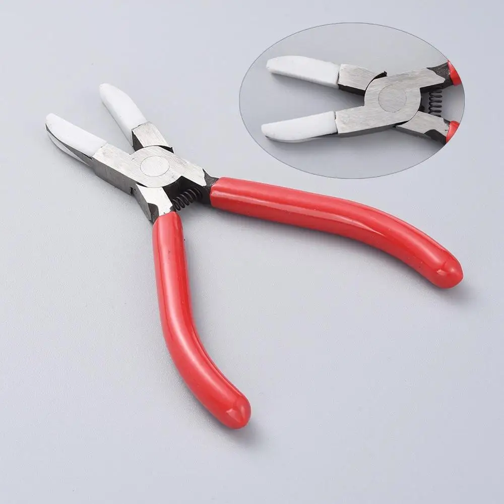 Pandahall  Carbon Steel Jewelry Pliers Red Flat Nose Plier with Cover for Jewelry DIY Making Tools 142x98x8mm