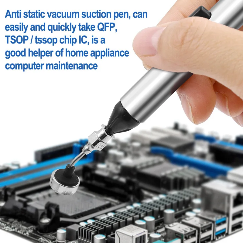 Vacuum Sucking Pen Suction Remover Sucker Pump IC SMD Tweezers Pick Up Tool Soldering Tool Desoldering with 3 Suction Headers