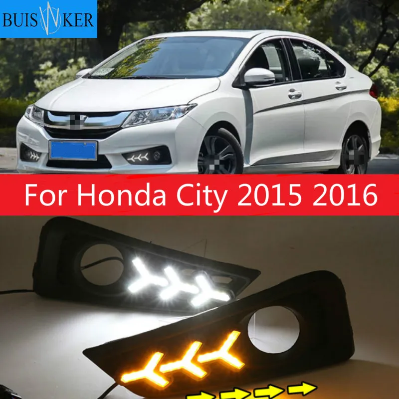 

1 Set 12V ABS LED For Honda City 2015 2016 DRL Driving Daytime Running Light Daylight With Yellow Turn Signal Lamp