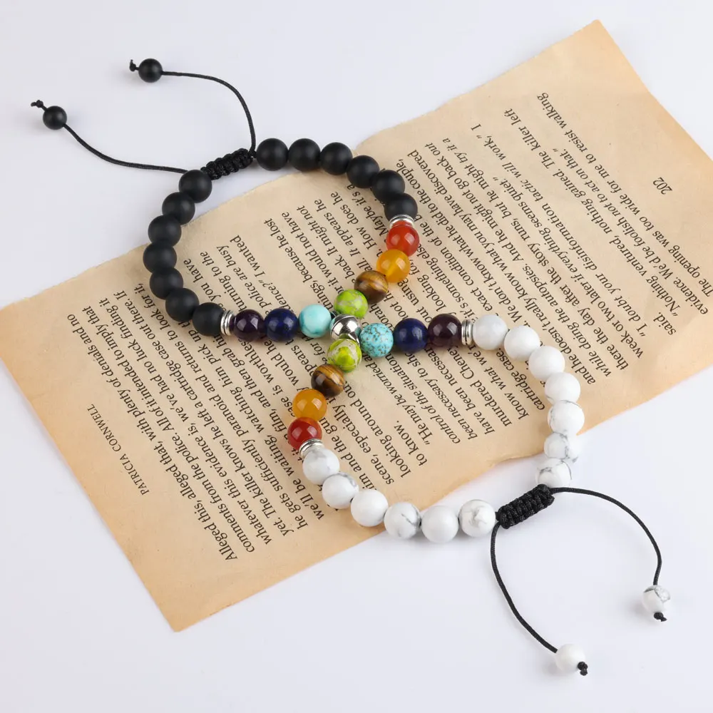 2pcs/set Natural Stone Beads Couple Bracelet Adjustable Rope For Lovers Distance Magnet Friendship Bracelet For Women Jewelry