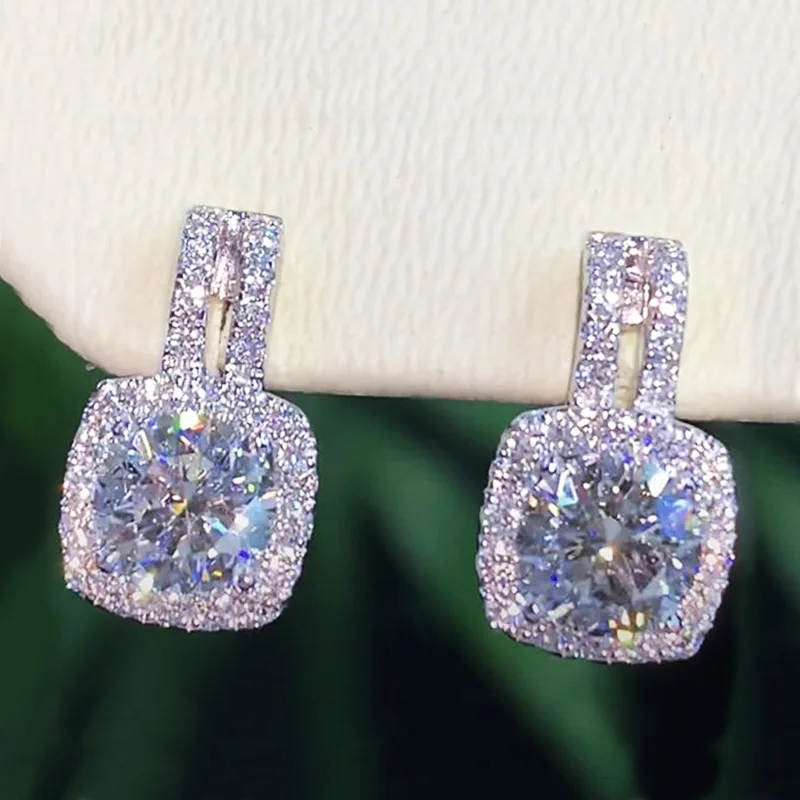 Huitan Fashion Silver Color CZ Stud Earrings for Women Bling Bling AAA White Cubic Zirconia Statement Earrings Hot Sale Jewelry image 4