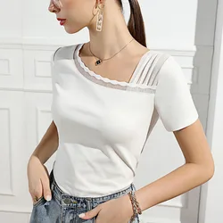 Women Modal soft Cotton T-shirt Slash Neck Short Sleeve Solid color All match Lady Top for Summer spring women Casual Shirt