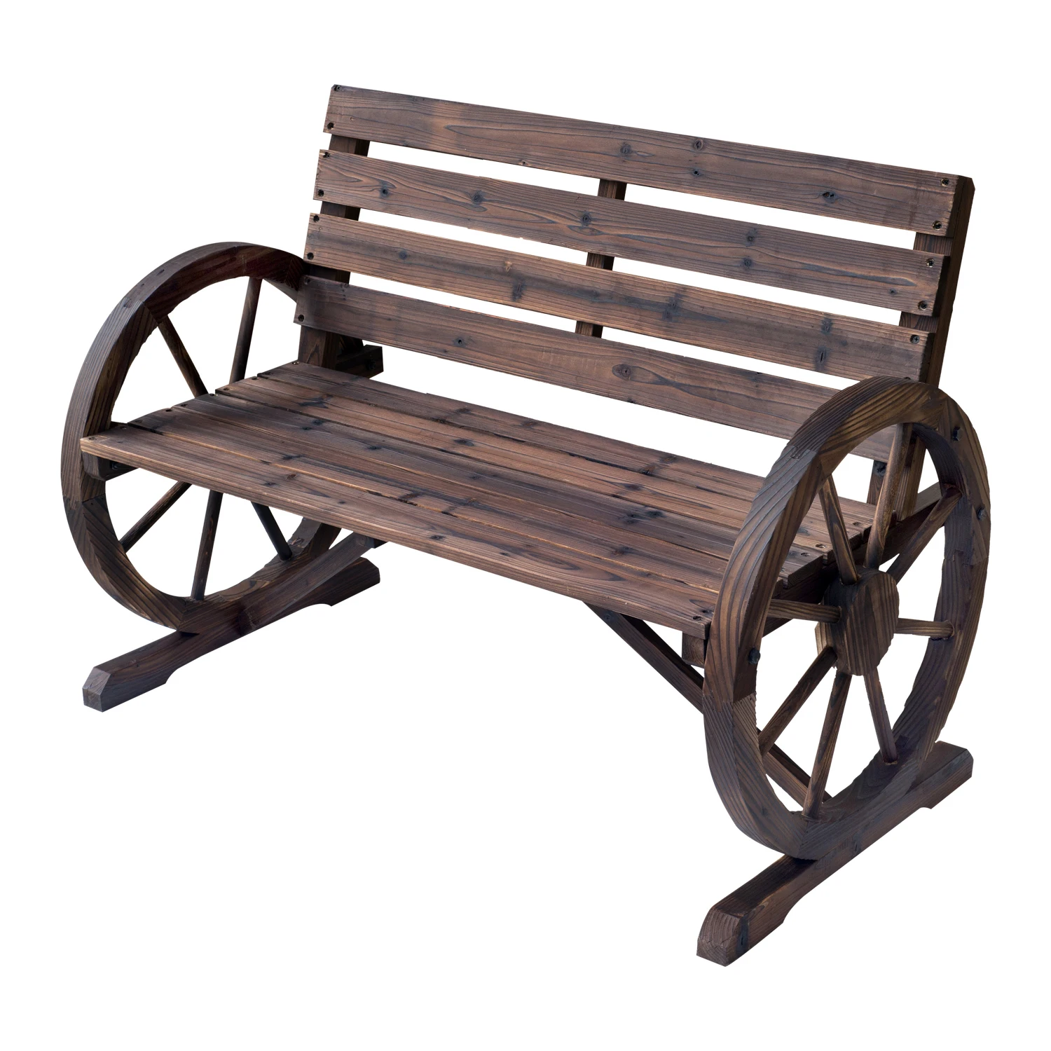 Outsunny outdoor wooden bench with wheel armrest aged look 105,5x56x75 cm rustic brown