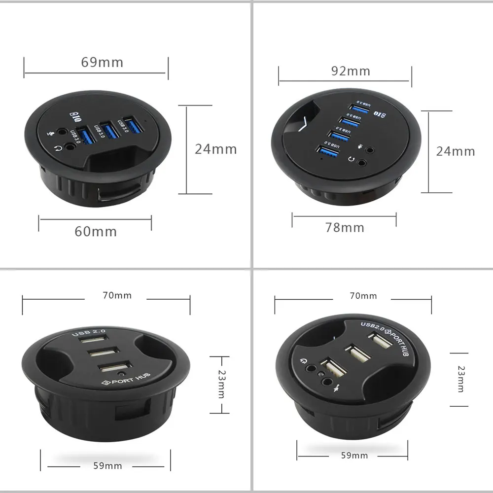 USB HUB Mount In Desk HUBs USB 3.0/2.0 HUB With SD/TF Card Reader External Stereo Sound Type C Port For PC/Tablet USB Splitter