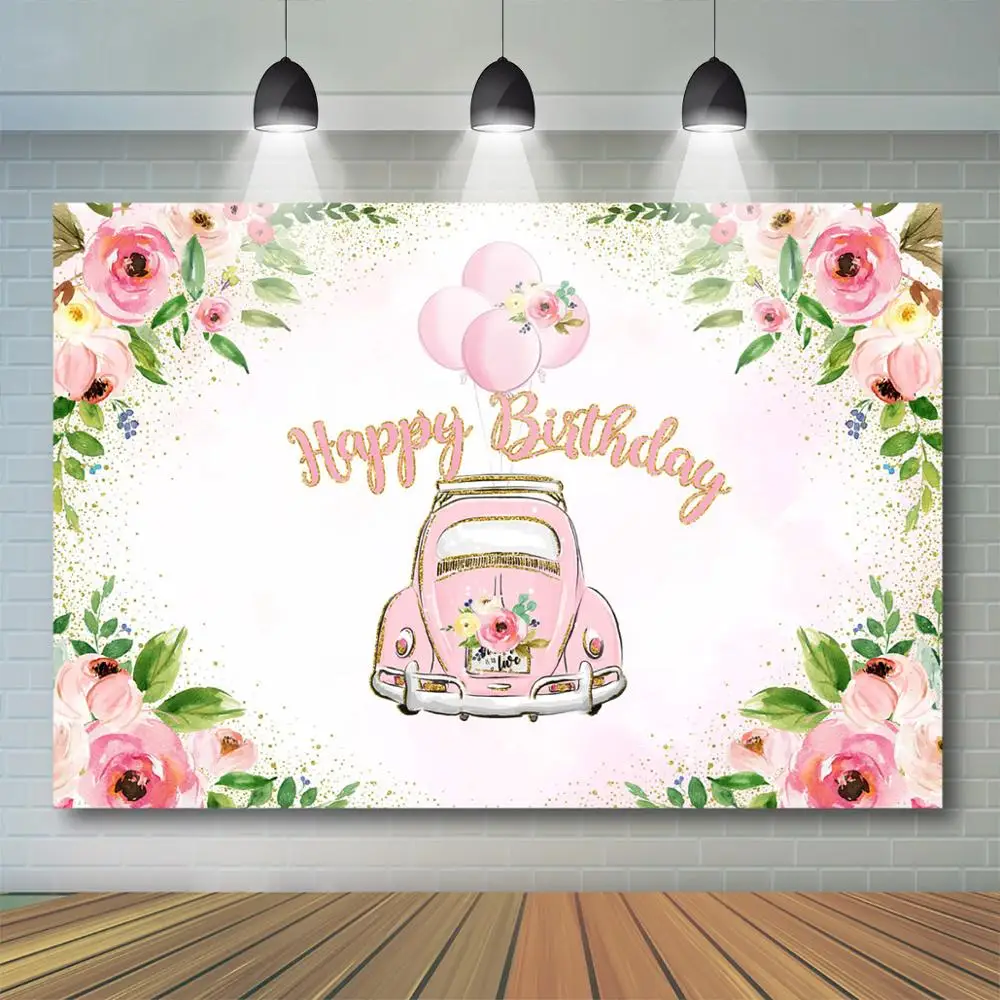 Drive By Birthday Backdrop Pink Floral Car Birthday Party Background Quarantine Birthday Girls Birthday Party Decor