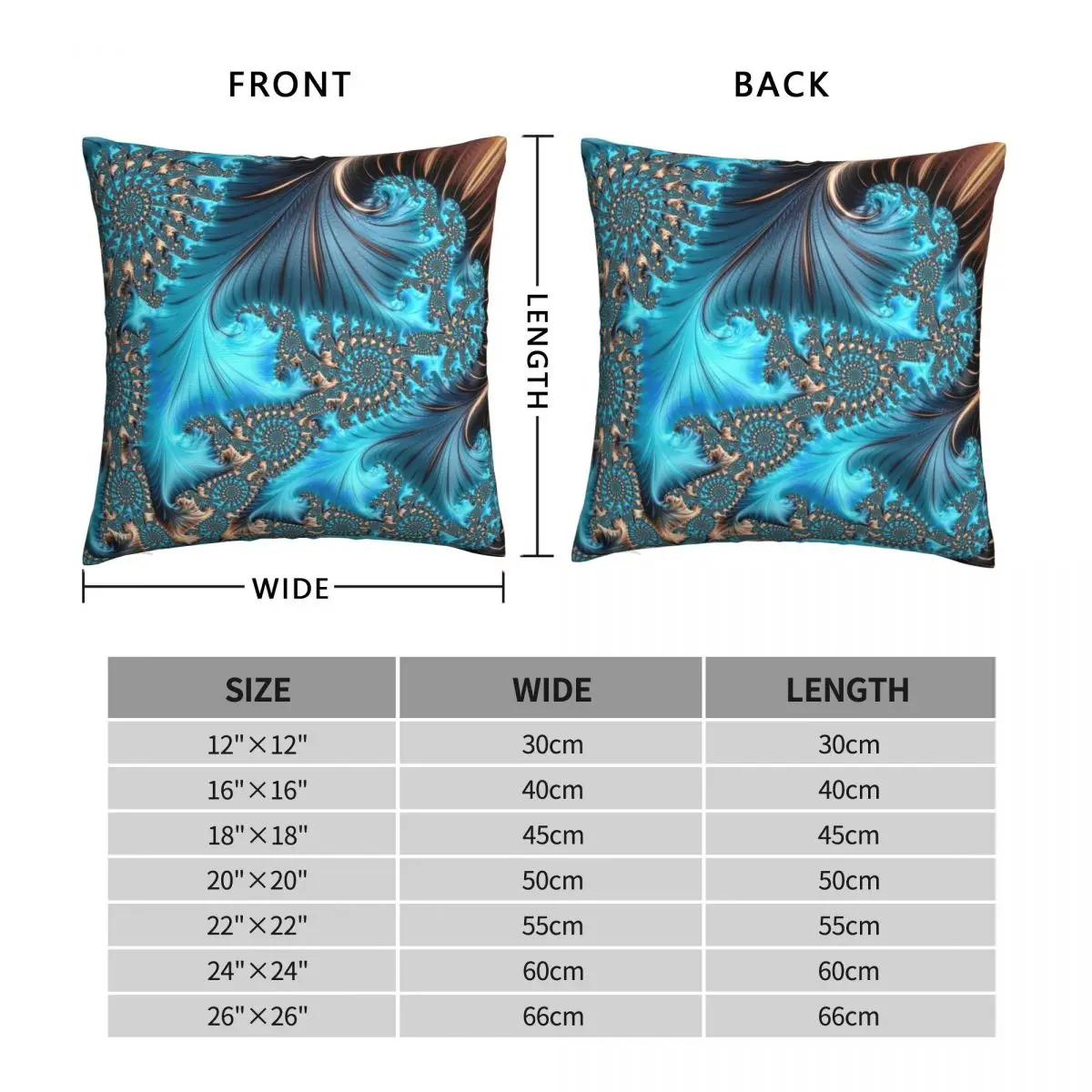 Elegant Copper And Teal Fractal Square Pillowcase Polyester Linen Velvet Pattern Zip Decor Pillow Case Home Cushion Case