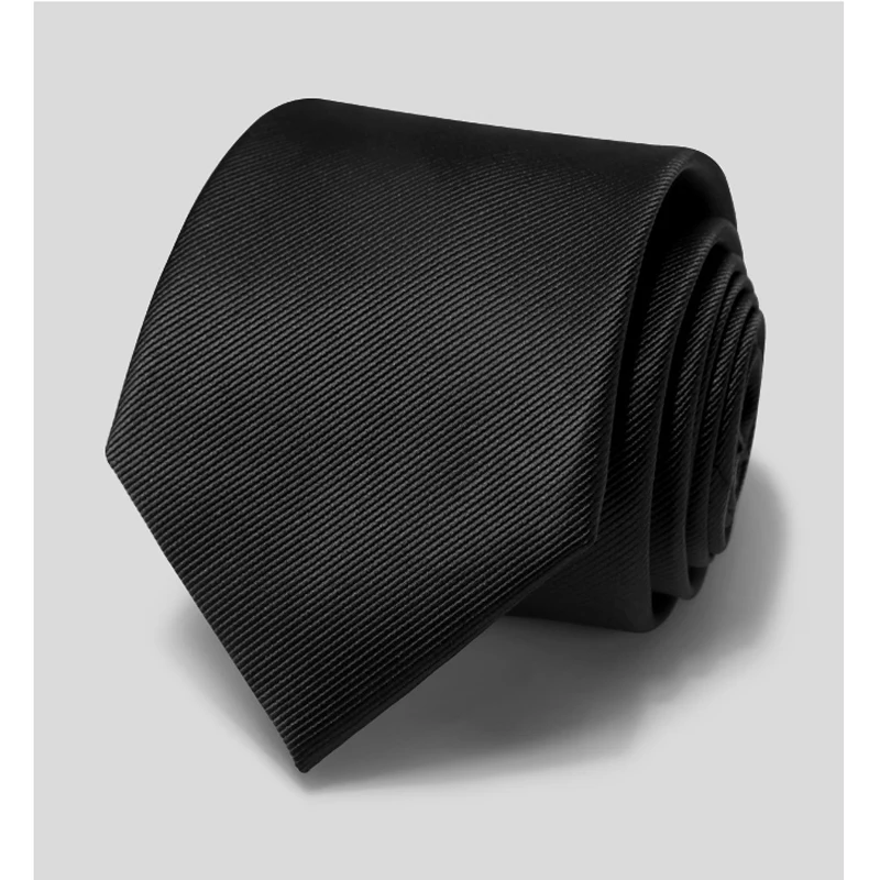 Solid Black Silk Polyester Tie For Men Brand Designer 8CM Wedding Business Fashion Luxury Dress Suit Necktie With Gift Box