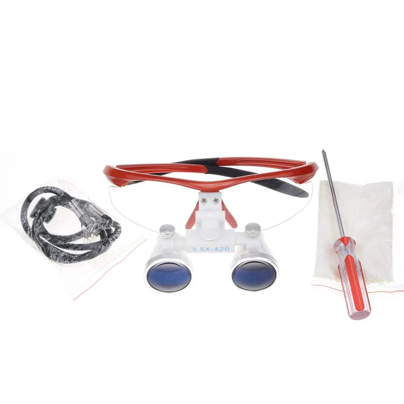 High Quality Red Plastic Frame Medical Loupes 2.5/3.5X Binocular Magnifier Dental Surgical Magnifying Glasses