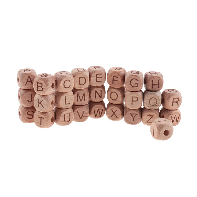 Fkisbox 12mm 500pcs Natural Beech Wood Letter Beads Alphabet Teething Jewelry DIY Baby Teether Necklace Bracelet Accessories