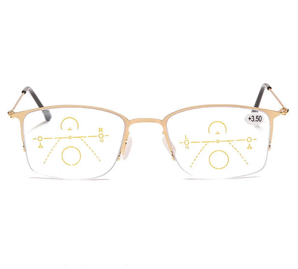 Fashion Ultralight Half-Rim Intelligent Progressive Multifocal Reading Glasses See Near and Far +1 +1.5 +2 +2.5 +3 +3.5 +4