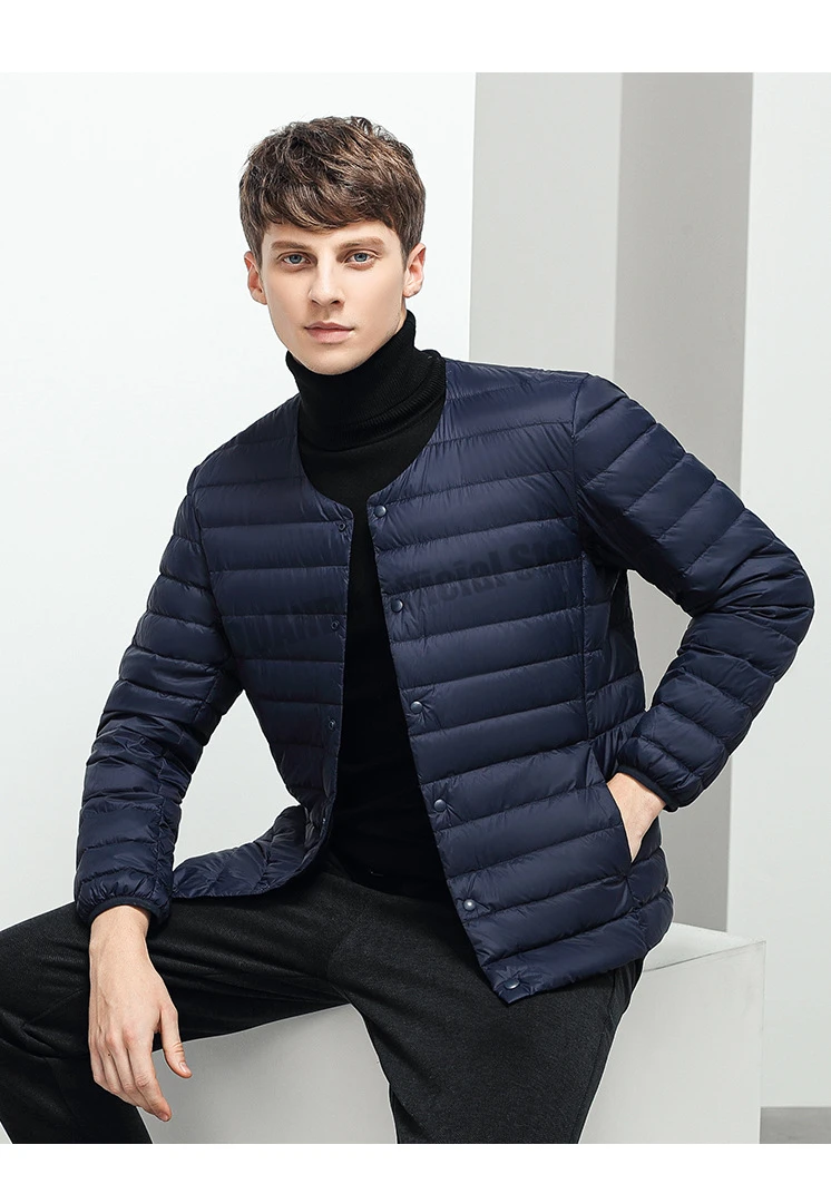Men's Liner Duck Down Jacket O-neck Variable V-neck 2023 New Men Winter Keep Warm Collarless Ultralight Quilted Puffer Coat