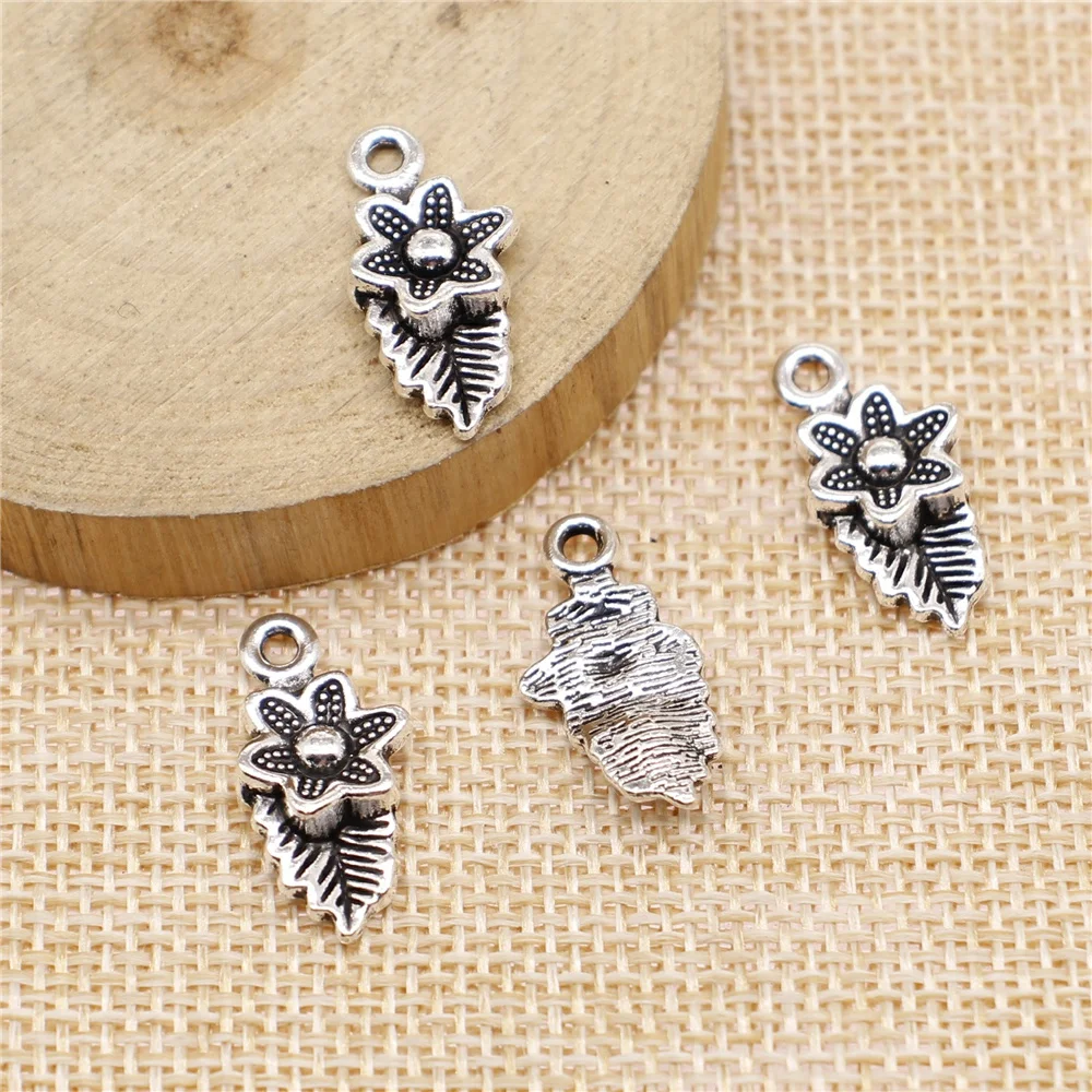 free shipping 54pcs 22x11mm antique silver Flower leaves charms diy retro jewelry fit Earring keychain hair card pendant