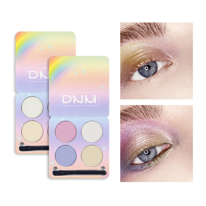 DNM 4 Colors New Facial Makeup Natural Glitter Eyeshadow Palette With Brush Shimmer Highlighter Face contour Nude Cosmetic TSLM2