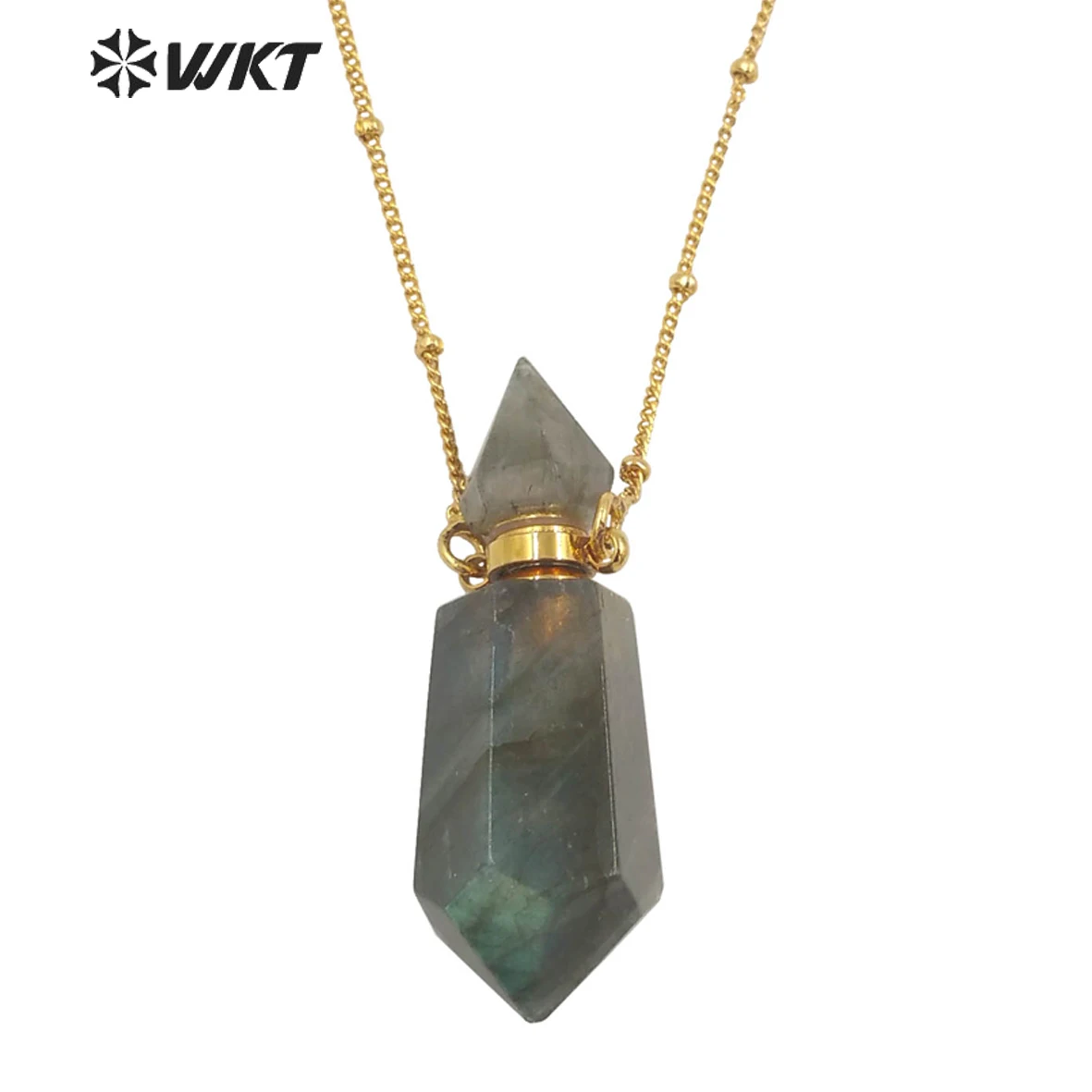 

WT-N1355 WKT 2023 Special Natural Stone Labradorite Perfume Bottle Pendant Necklace Noble Style Women Birthday Present