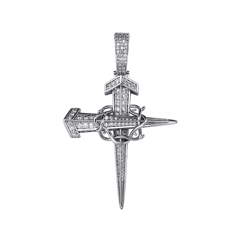 Hip Hop Vintage Winding Nail Cross Pendant Necklace Mens Rapper Jewelry Gifts