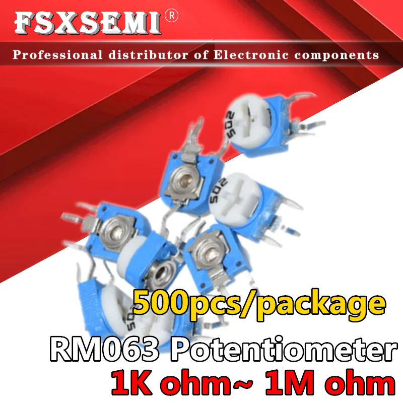 500pcs RM063 RM-063 100 200 500 1K 2K 5K 10K 20K 50K 100K 200K 500K 1M ohm Trimpot Trimmer Potentiometer variable resistor 103