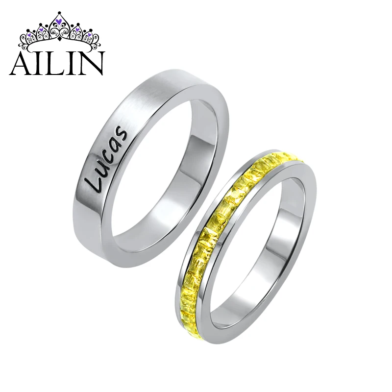 

AILIN Personalized Stainless Steel Rings Birthstone Engraved Initial Letter Name Customize Rings For Women Zircon Jewelry Gifts