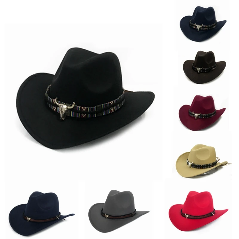 Western Hat Cowboy Felt Hats Fedora Hat Men Women Imitation Woolen Winter