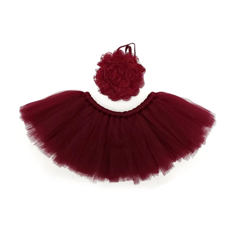 2 Pcs Newborn Photography Props Outfit Baby Tulle Tutu Skirts Headband Set Infants Photo Shooting Cute Flower Hair Band