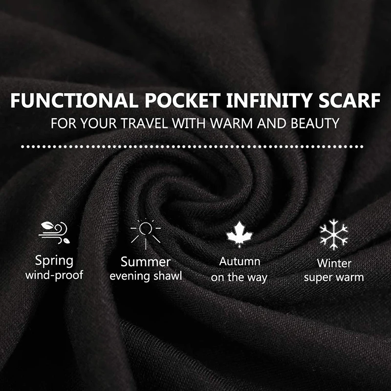 Sciarpe Unisex ad anello per donna ragazze sciarpa leggera convertibile Infinity Wrap con tasca con cerniera nascosta sciarpa da viaggio elastica