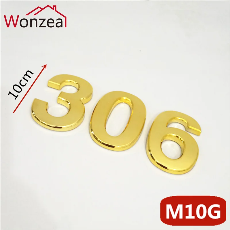 10cm 0123456789 ABS Plastic Door Plate Modern Door Address Plaque Door Number House Hotel Digits Sticker Plate Sign Golden Color
