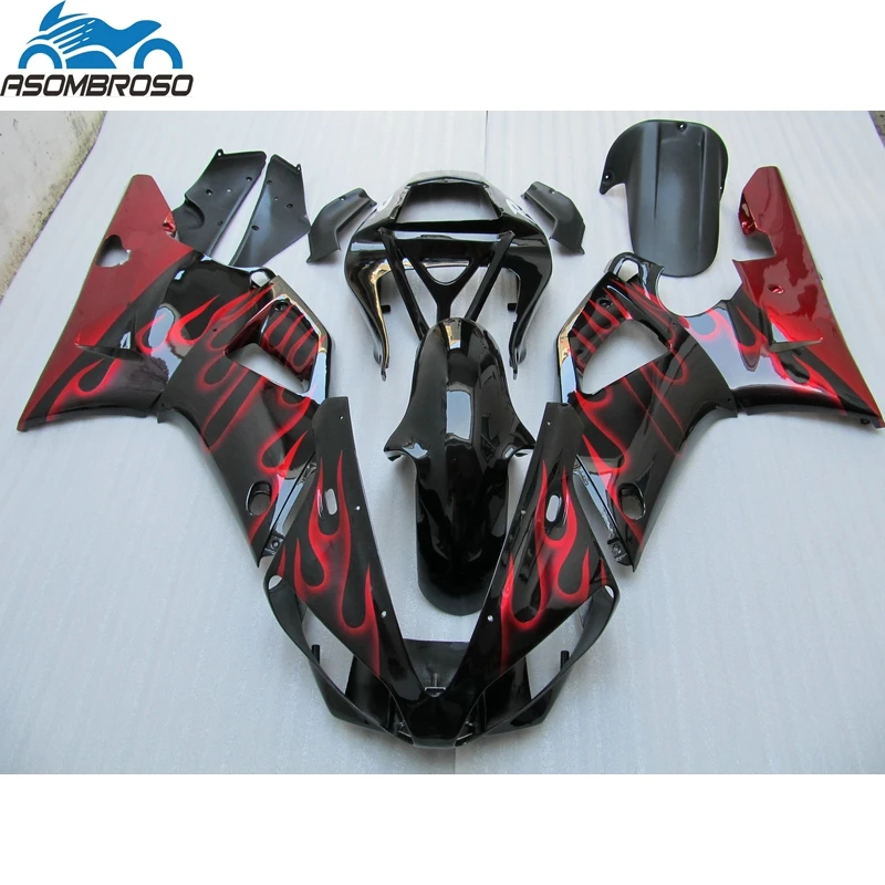 

Red Flames Black Motorcycle Bodywork fairings for YAMAHA R1 fairing kit 2000 2001 plastic racing fairing set YZFR1 00 01 HJ42