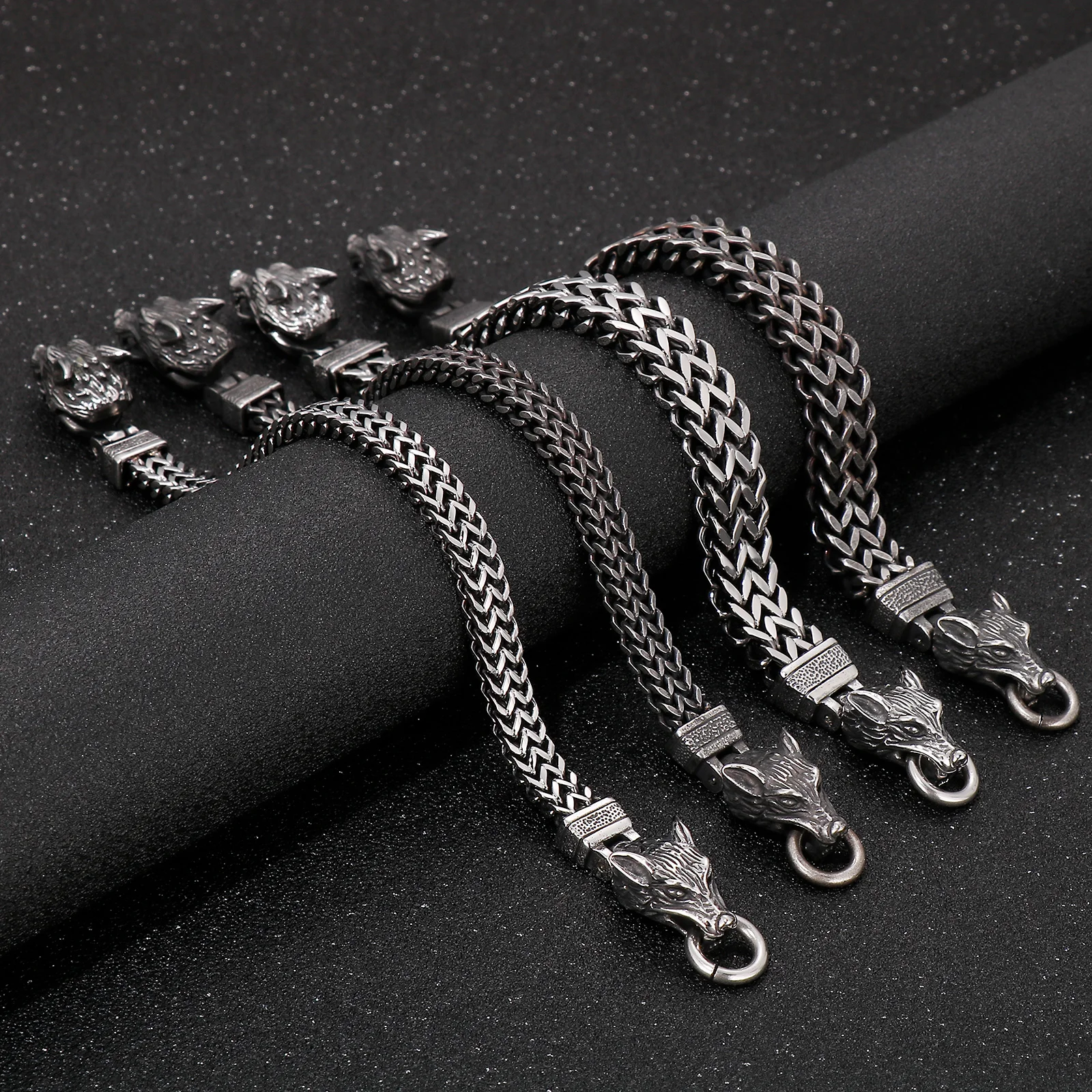

Kalen Vintage Viking Wolf Men's Bracelet 8/12mm Stainless Steel Bracelets Punk Animal Charm Jewelry Link Chain Accessories Gift