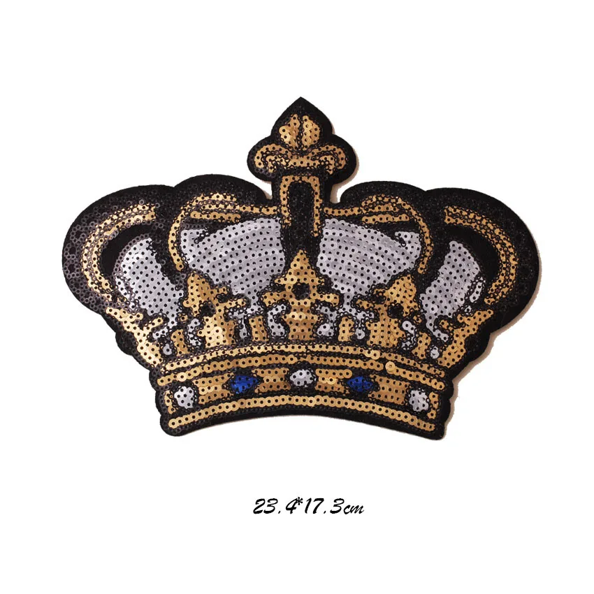 Queen Crown Patches Sequins Patch Golden Big Size T-shirts Cartoon Decoration For Clothes DIY Iron On Patches Appliques