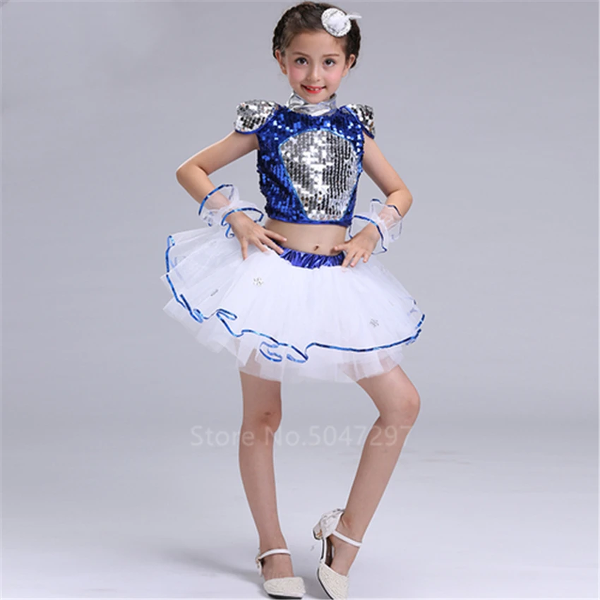 Children Jazz Dance Costume Hip-hop Sequins Dress 2Pcs for Baby Girls Ballroom Dance Competition Dresses Boy Kid Top Set Clothes