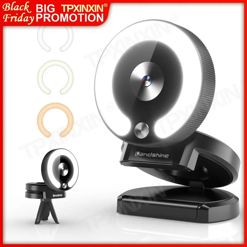 1080P HD Webcam With Ring Light And Privacy Cover Autofocus Plug And Play Webcam Online Learning Zoom Meeting Skype Team PC Mac