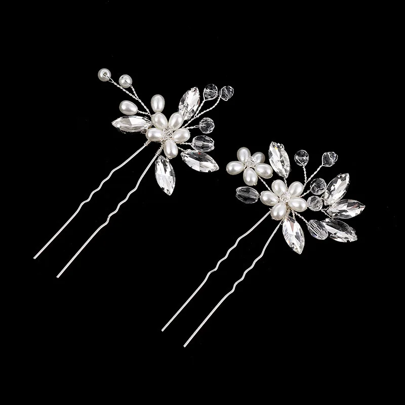 

Floralbride Alloy Crystal Rhinestones Pearls Bridal Hair Pin Set Wedding Hair Sticker Clip Women Bridesmaids Hair Accessories