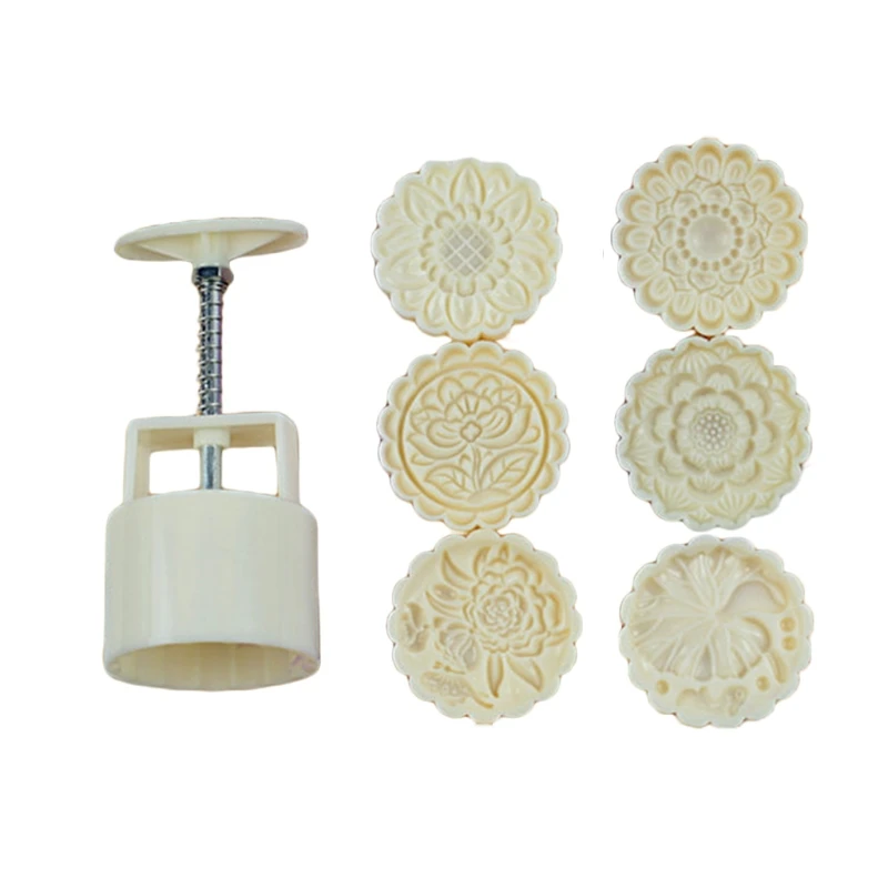 Plastic Mooncake Mold 100g 3D Flower Stamp Cookie Cutter Cake Mold Hand Pressure XX9B