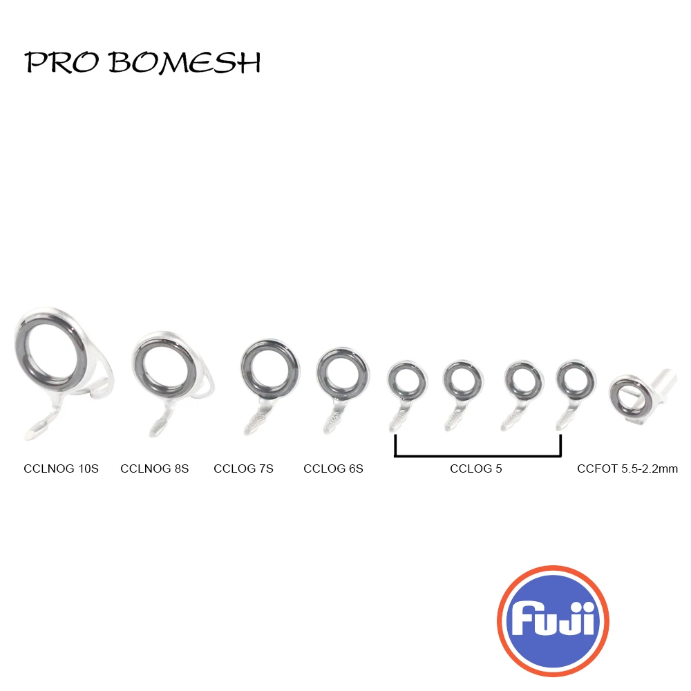 PROBOMESH FUJI Guide and Top 9pcs Set CCLNOG CCLOG Guide CCFOT Casting Guide Set Rod Building component Repair fishing pole DIY