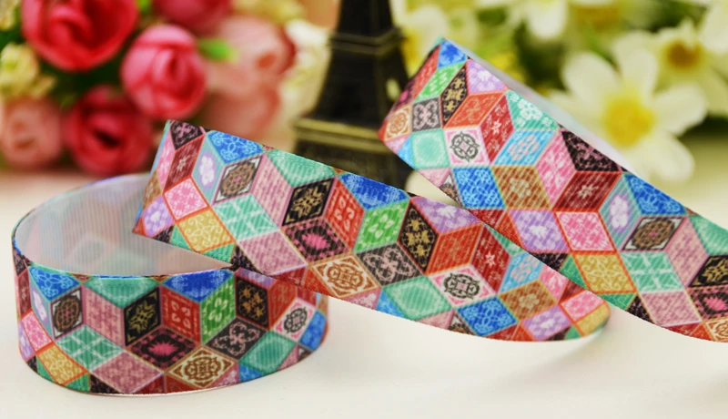 22mm 25mm 38mm 75mm Geometric figure printed Grosgrain Ribbon party decoration 10 Yards X-04469