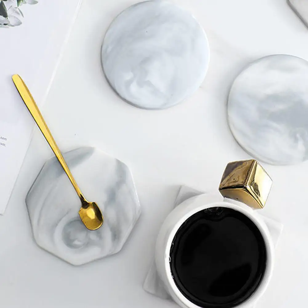 Posavasos de cerámica de mármol gris, alfombrilla resistente al calor, platillo de lujo, posavasos de cerámica de mármol único, alfombrillas de porcelana, almohadillas, Decoración de mesa