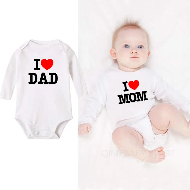 I Love MOM/DAD Print Infant Toddler Baby Girl Boy Romper Jumpsuit Clothes Shirt Cotton Long Sleeve Baby Body Clothes