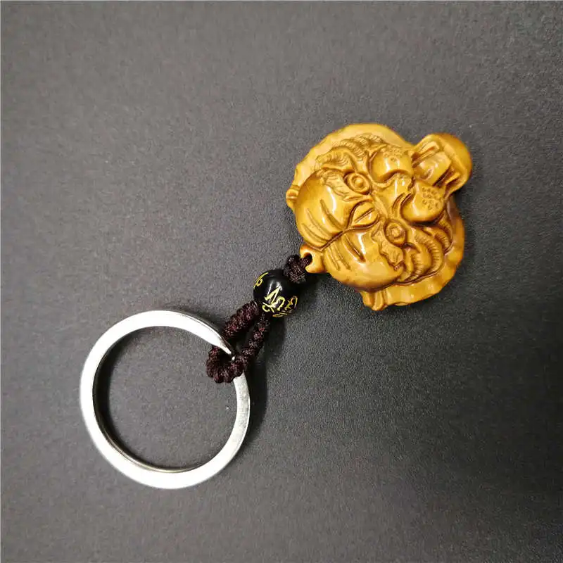 Hand Made Natural Tiger eye stone  KeyChain Gold Tiger Head  KeyChain For Women Men pendants Fashion Jewelry