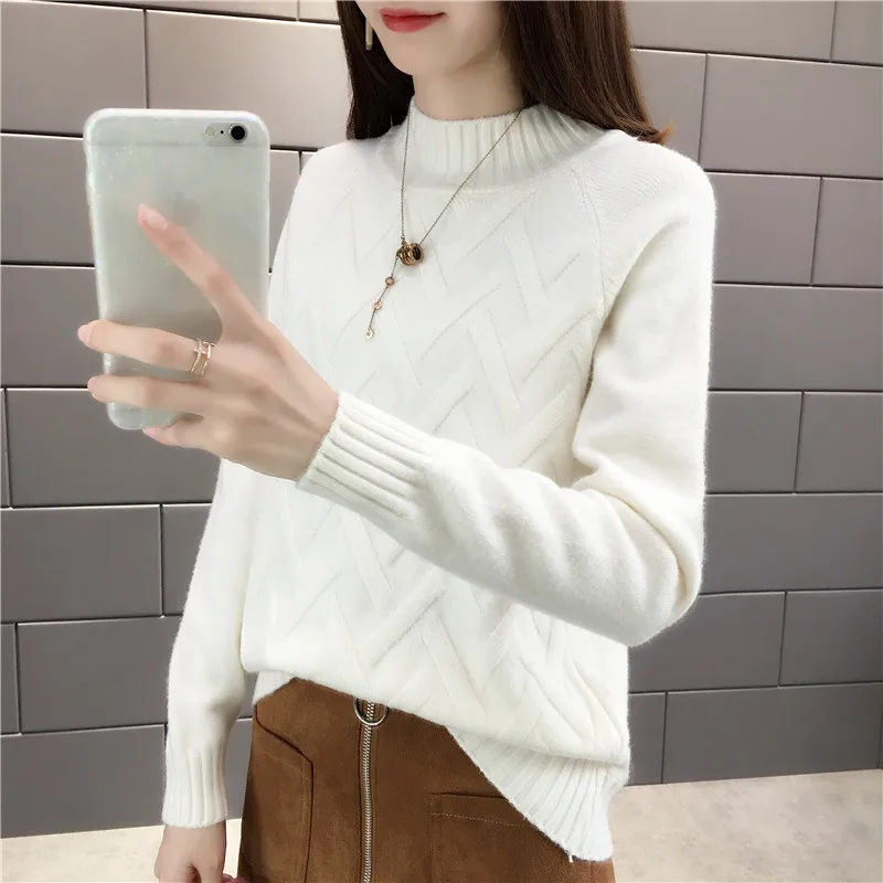 

Fashion Half Turtleneck Sweater Women New Autumn Winter Knit Jacket Female Korean Loose Student Base Tops Lady Pullover Sweater