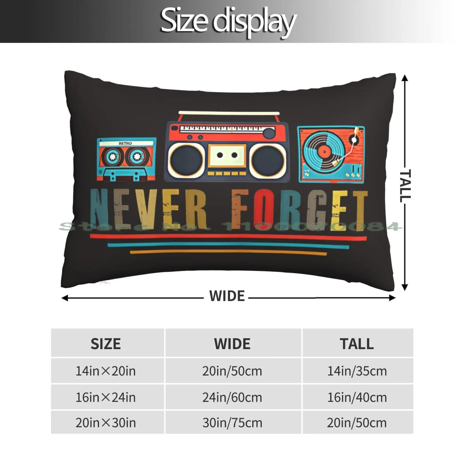 Vintage Retro 80s Music Tape Never Forget T-Shirt Pillow Case 20x30 50*75 Sofa Bedroom Japanese Fujigen Japan Tokai Greco