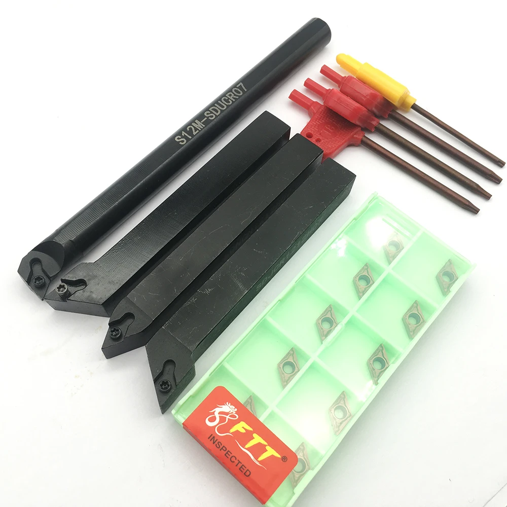 10pcs DCMT070204 high quality Carbide Inserts With 4pcs Alloy Steel 12mm 10mm Lathe Boring Bar Turning Tool Holder