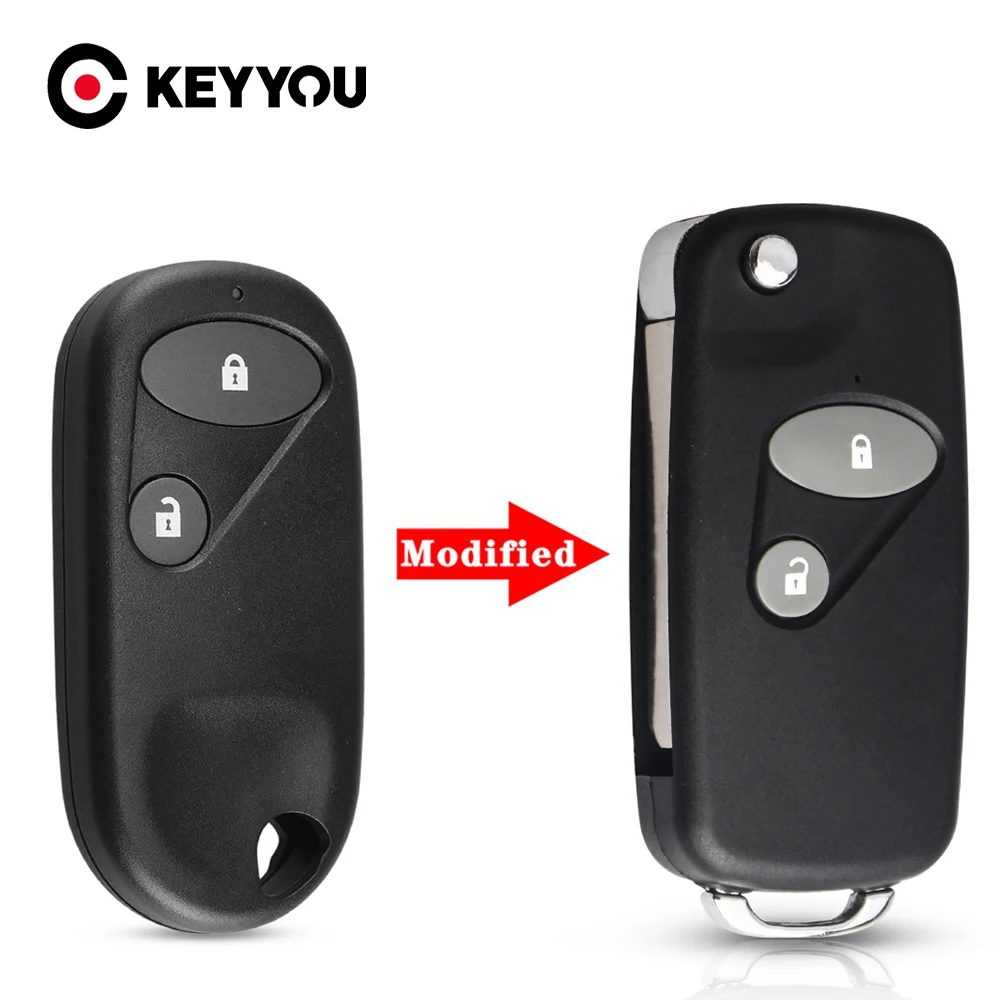 

KEYYOU Replacement Modified For Honda Accord CRV S2000 Civic ODYSSEY Fob 2 Buttons HON66 / Right Blade Car Key Shell Flip Case