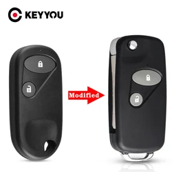 KEYYOU Replacement Modified For Honda Accord CRV S2000 Civic ODYSSEY Fob 2 Buttons HON66 / Right Blade Car Key Shell Flip Case