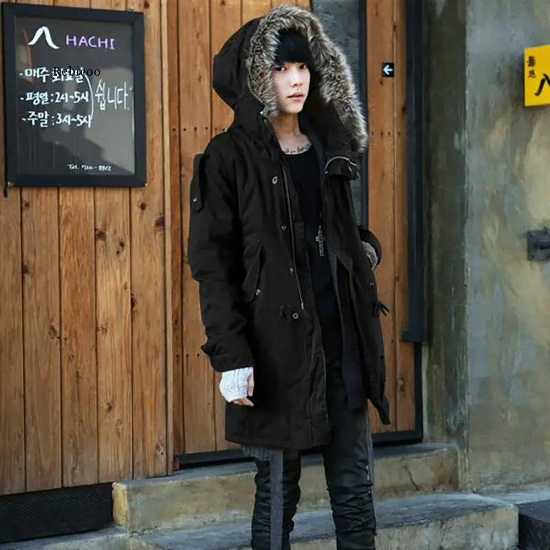 Hot Autumn & Winter Men's Long Cotton Jacket Men's Korean Slim Hooded Overcoat Coat